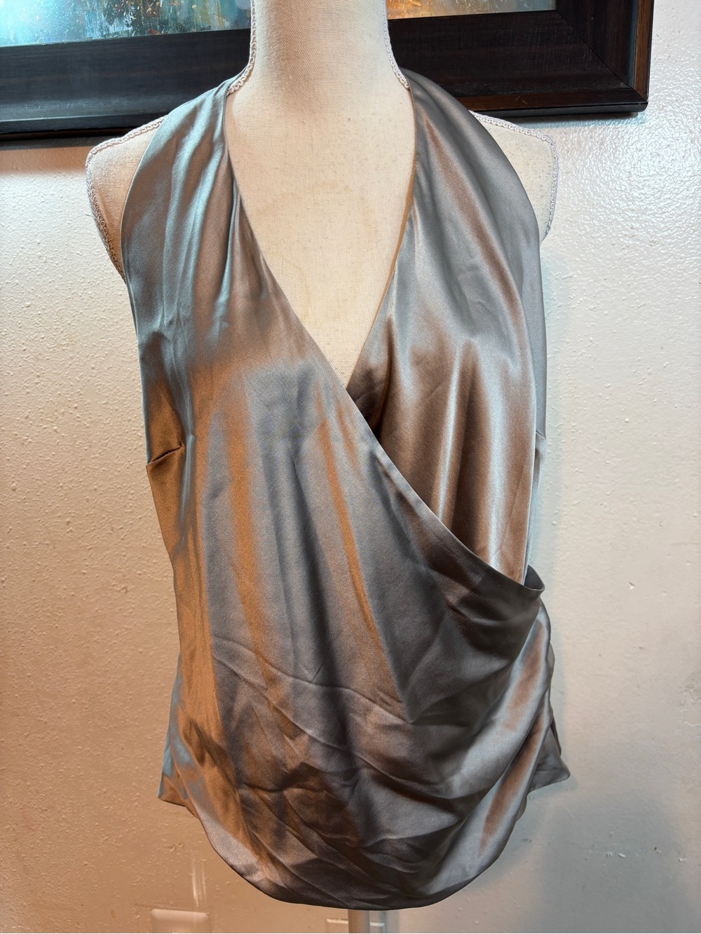 Ann Taylor Silver Satin Draped Halter Camisole